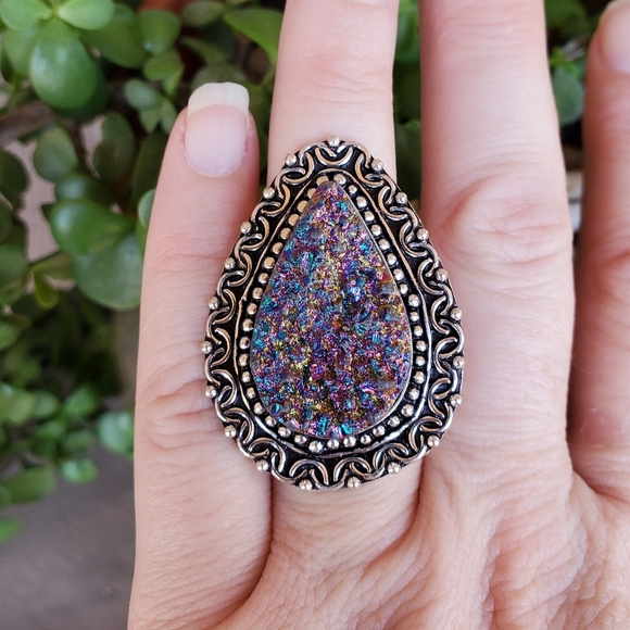 New Titanium Druzy 925 Silver Ring. - Picture 2 of 12